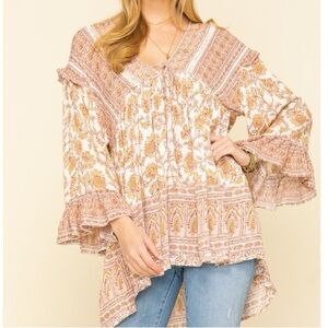 Free People Moonlight Dance Ivory Floral V-Neck Tunic Top Medium